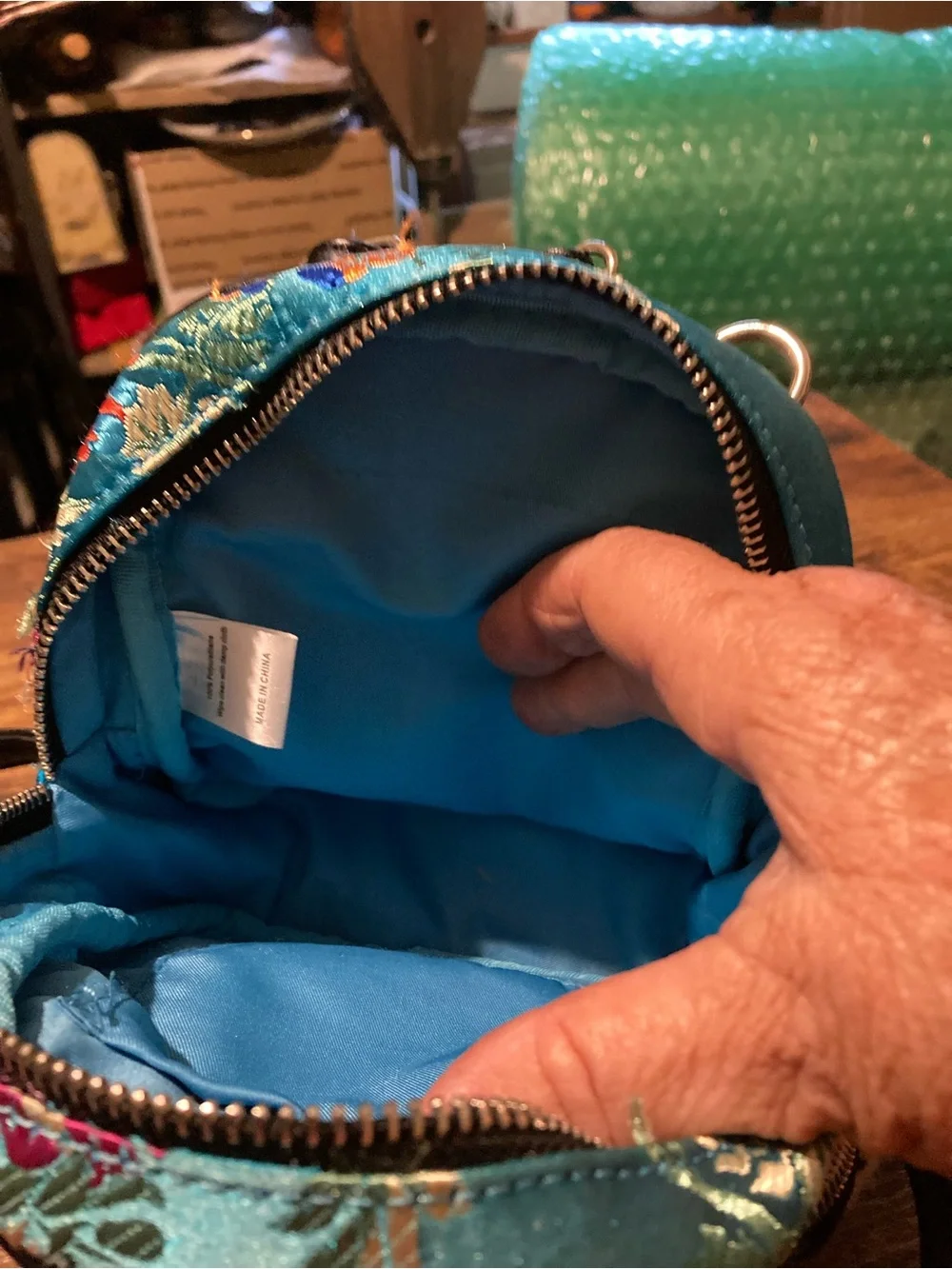 Blue Chinese style embroidered floral mini backpack